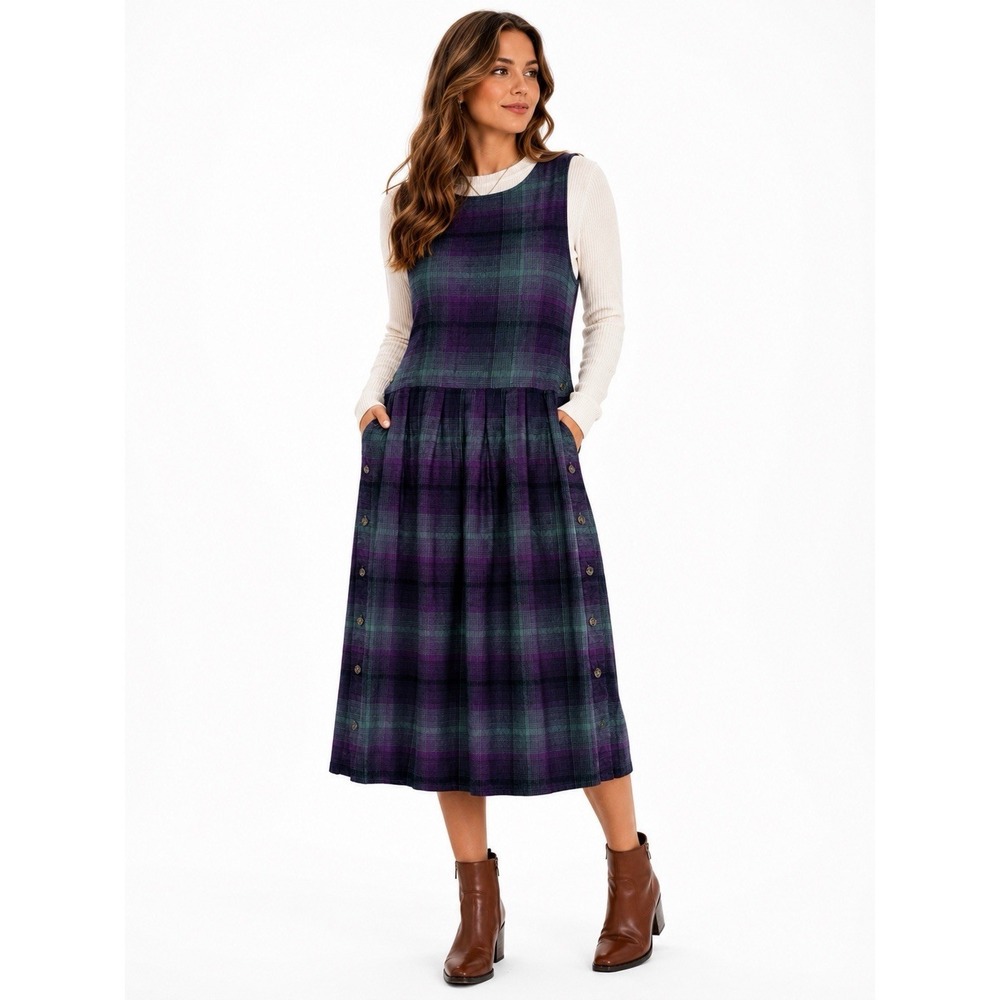 American Eagle‎ Outfitters Vintage Madras Plaid Jumper Dress M Purple Pinafore